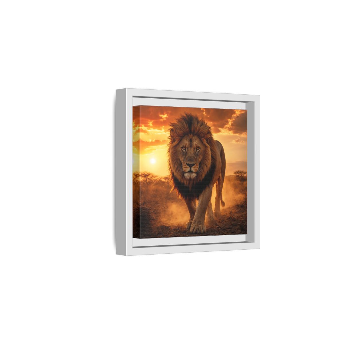 Side Mockup 1. Animals Lion Lion Sunset shown as stretched canvas wall art