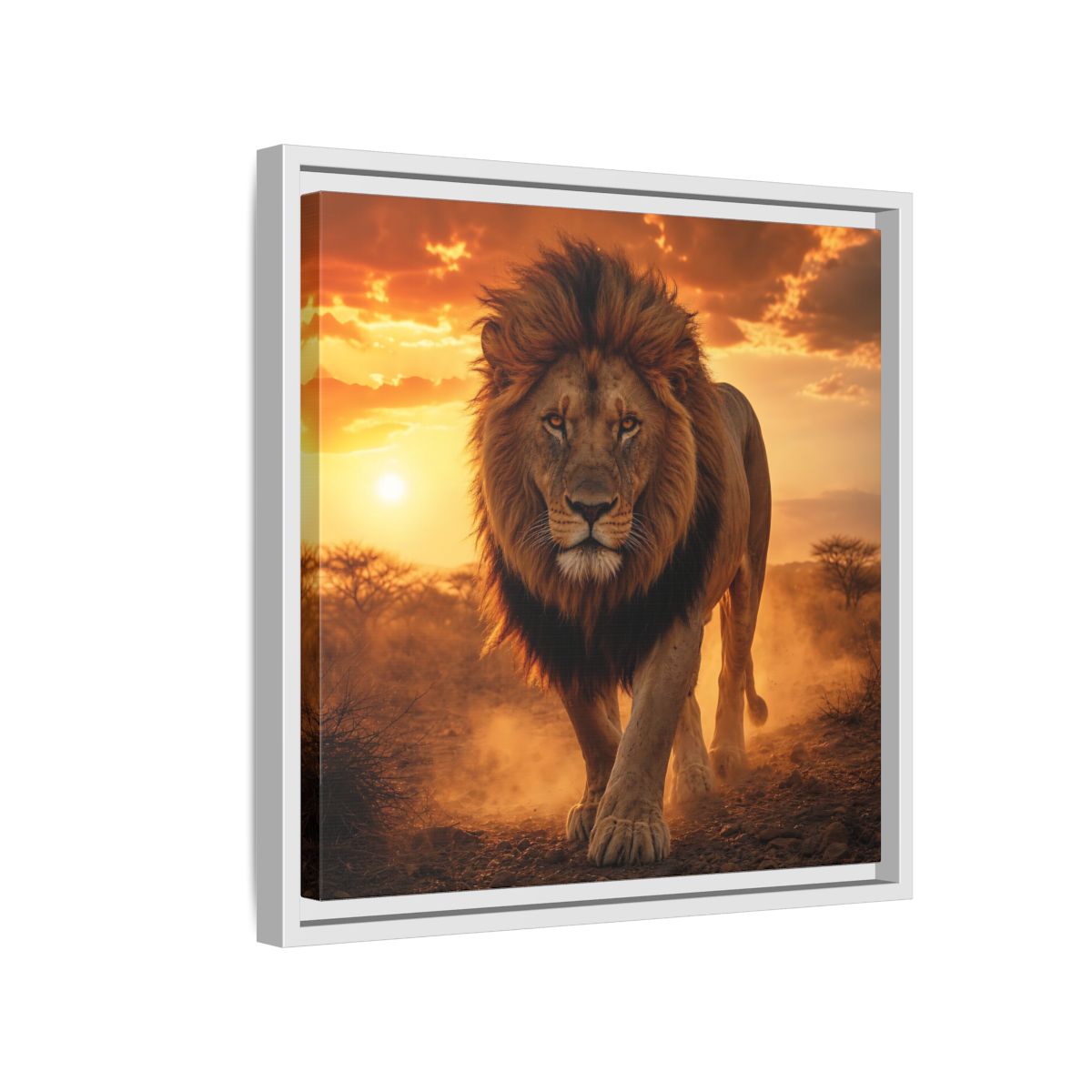 Side Mockup 13. Animals Lion Lion Sunset shown as stretched canvas wall art