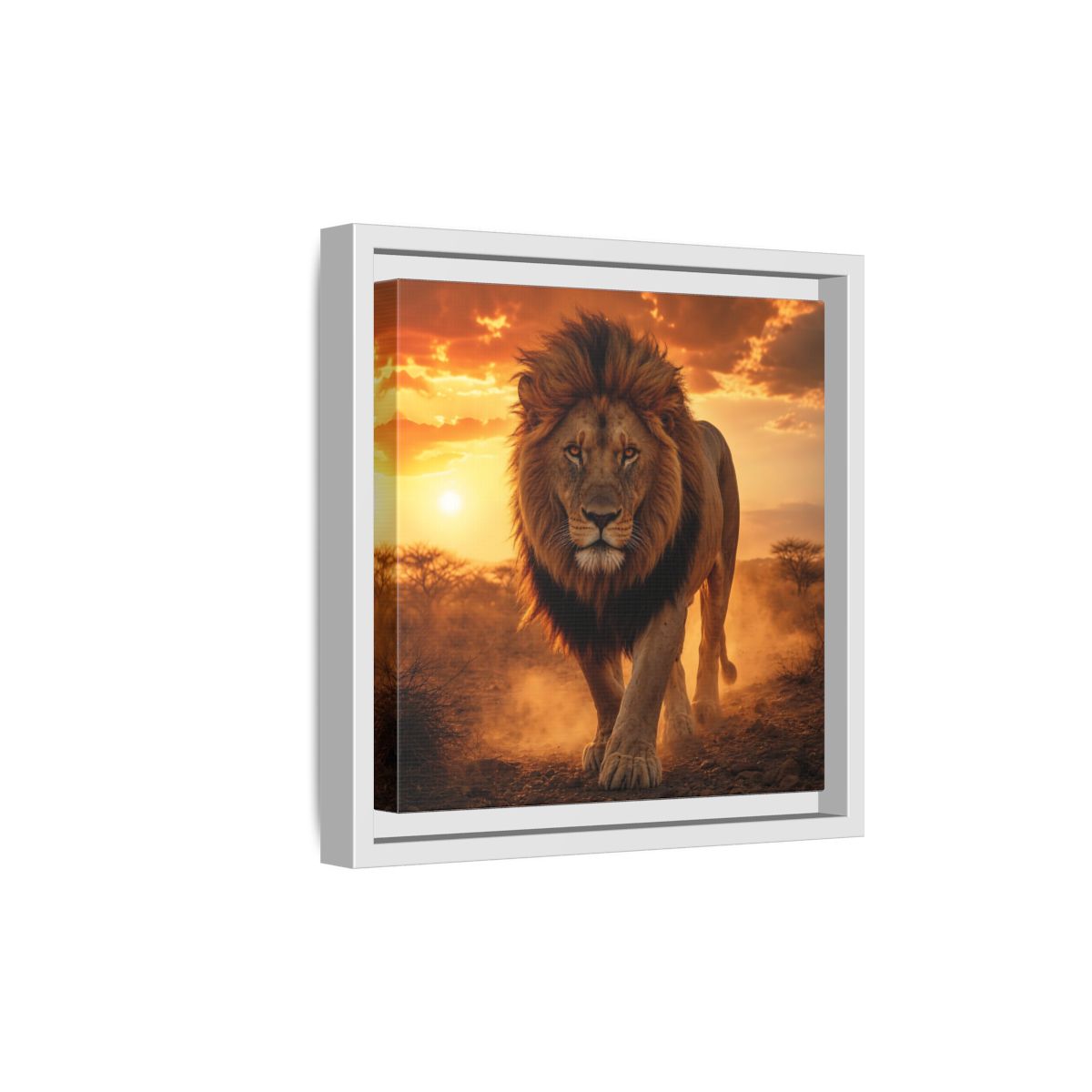 Side Mockup 19. Animals Lion Lion Sunset shown as stretched canvas wall art