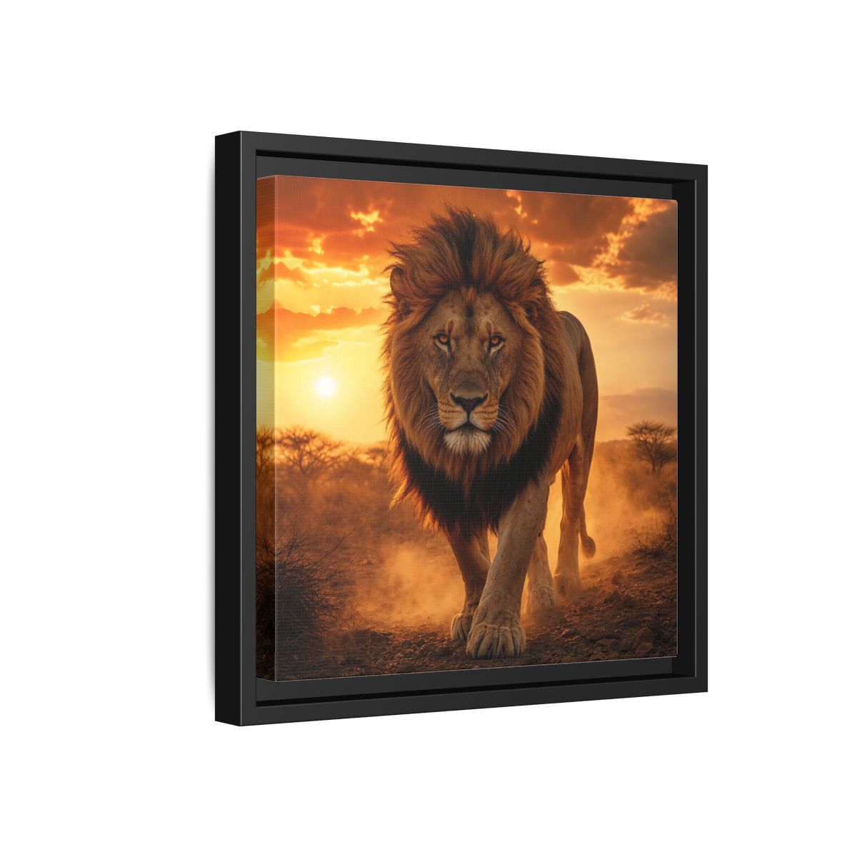 Side Mockup 18. Animals Lion Lion Sunset shown as stretched canvas wall art