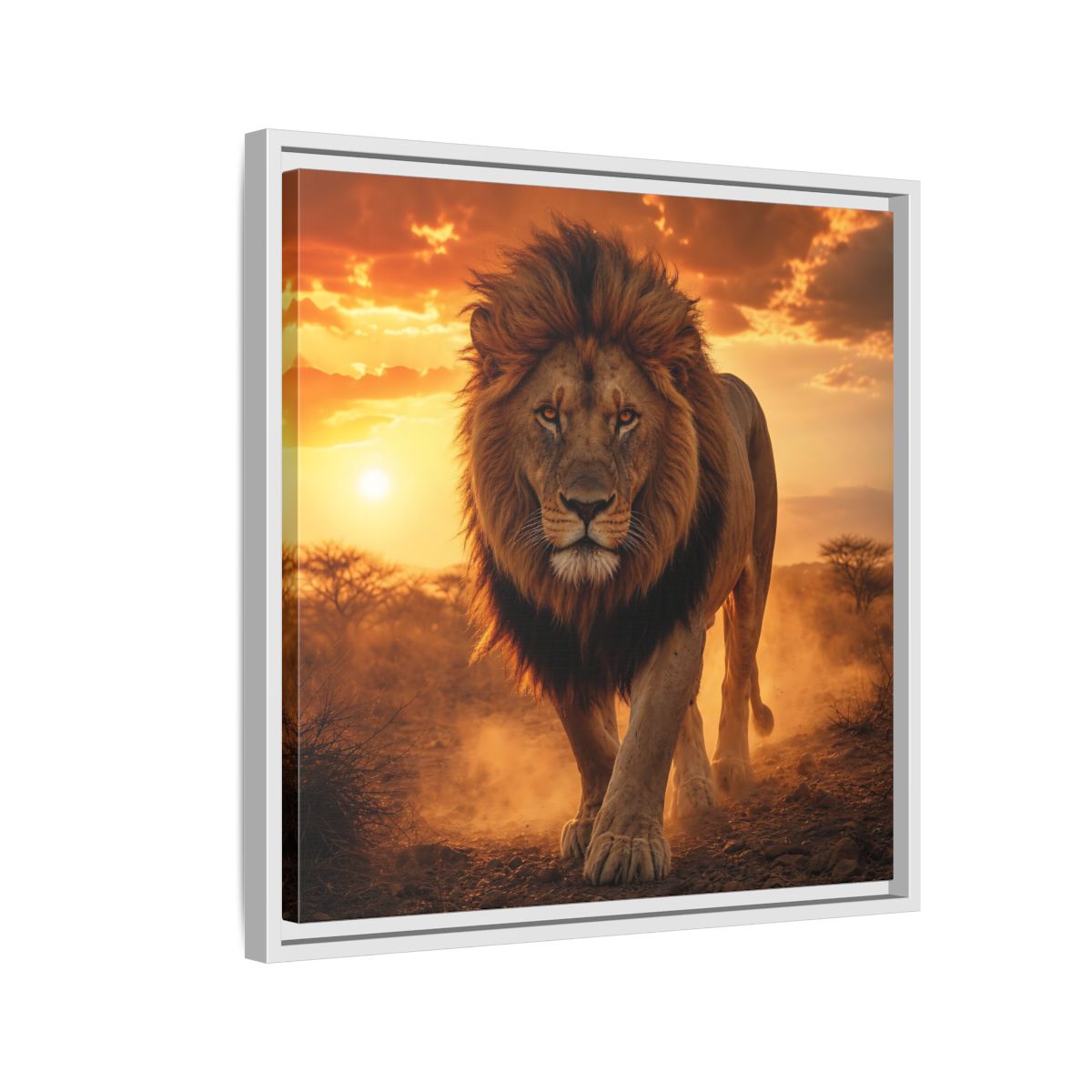 Side Mockup 10. Animals Lion Lion Sunset shown as stretched canvas wall art