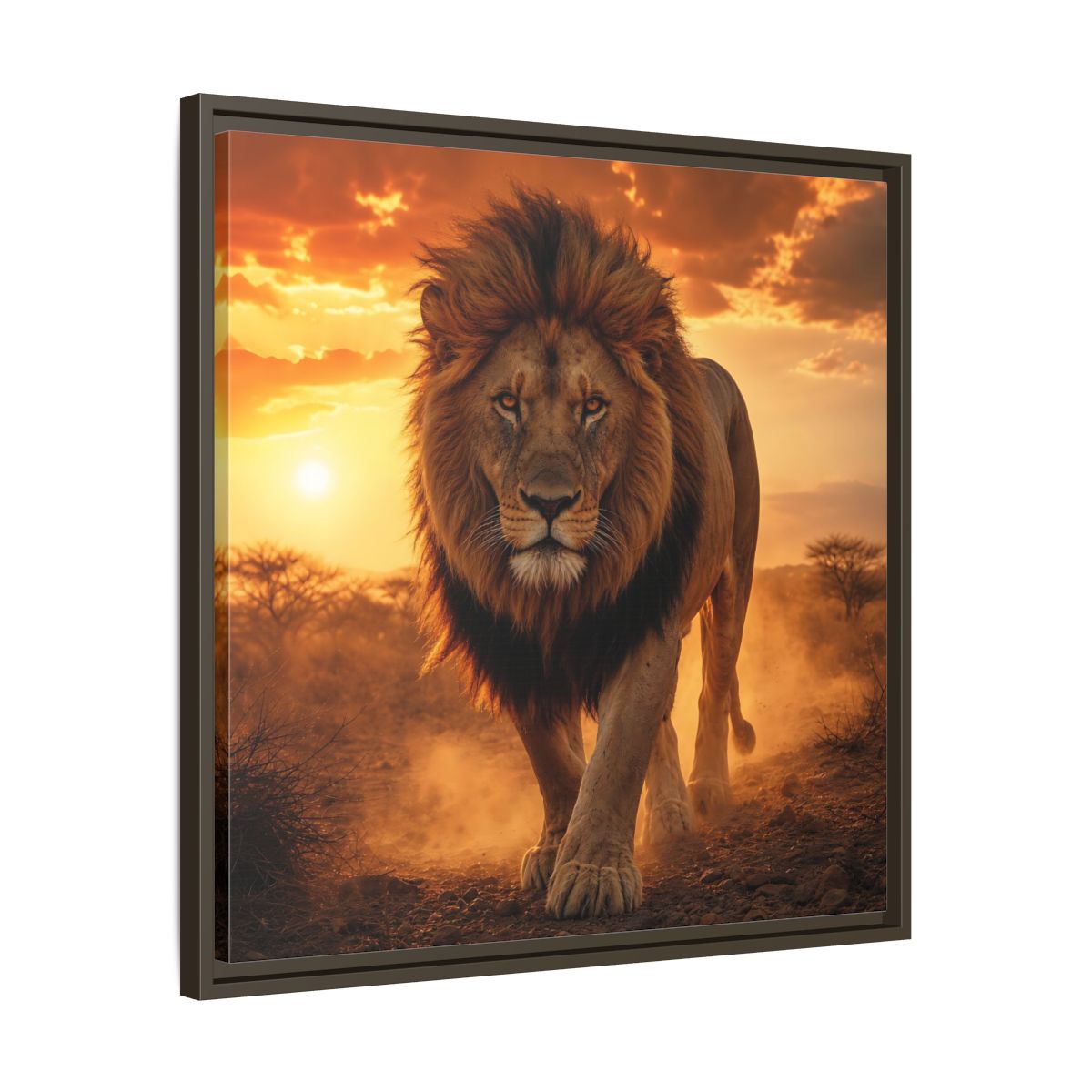 Side Mockup 27. Animals Lion Lion Sunset shown as stretched canvas wall art