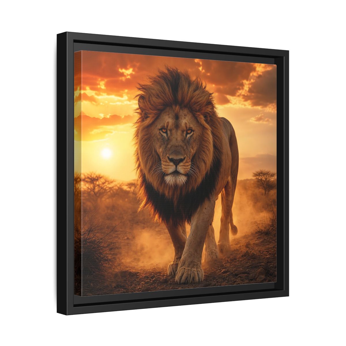 Side Mockup 32. Animals Lion Lion Sunset shown as stretched canvas wall art
