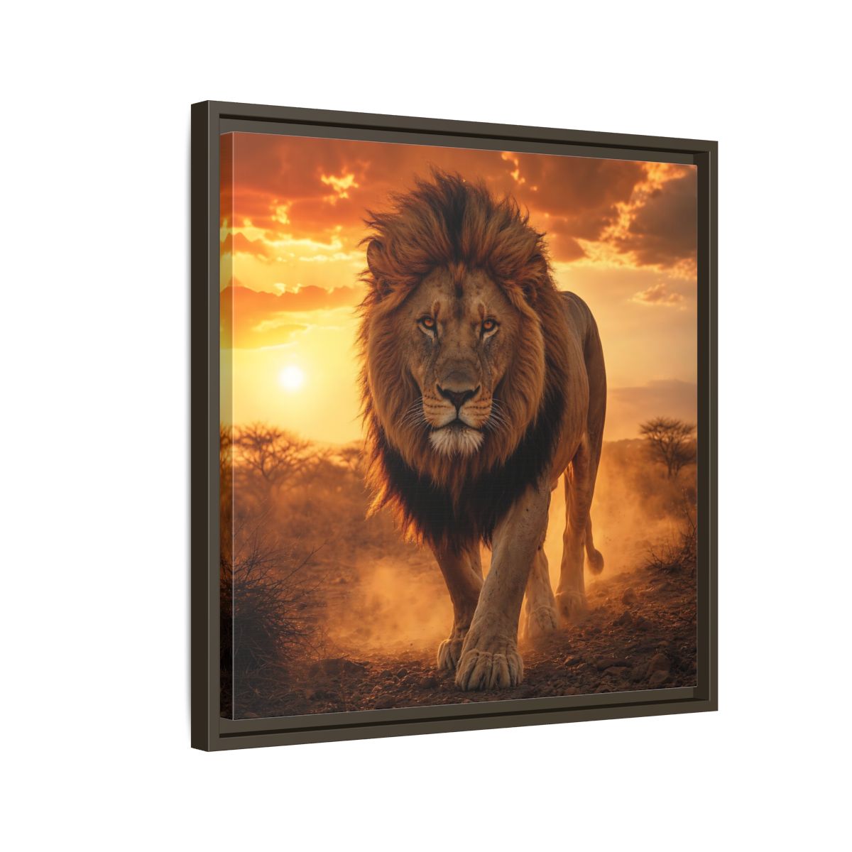 Side Mockup 11. Animals Lion Lion Sunset shown as stretched canvas wall art