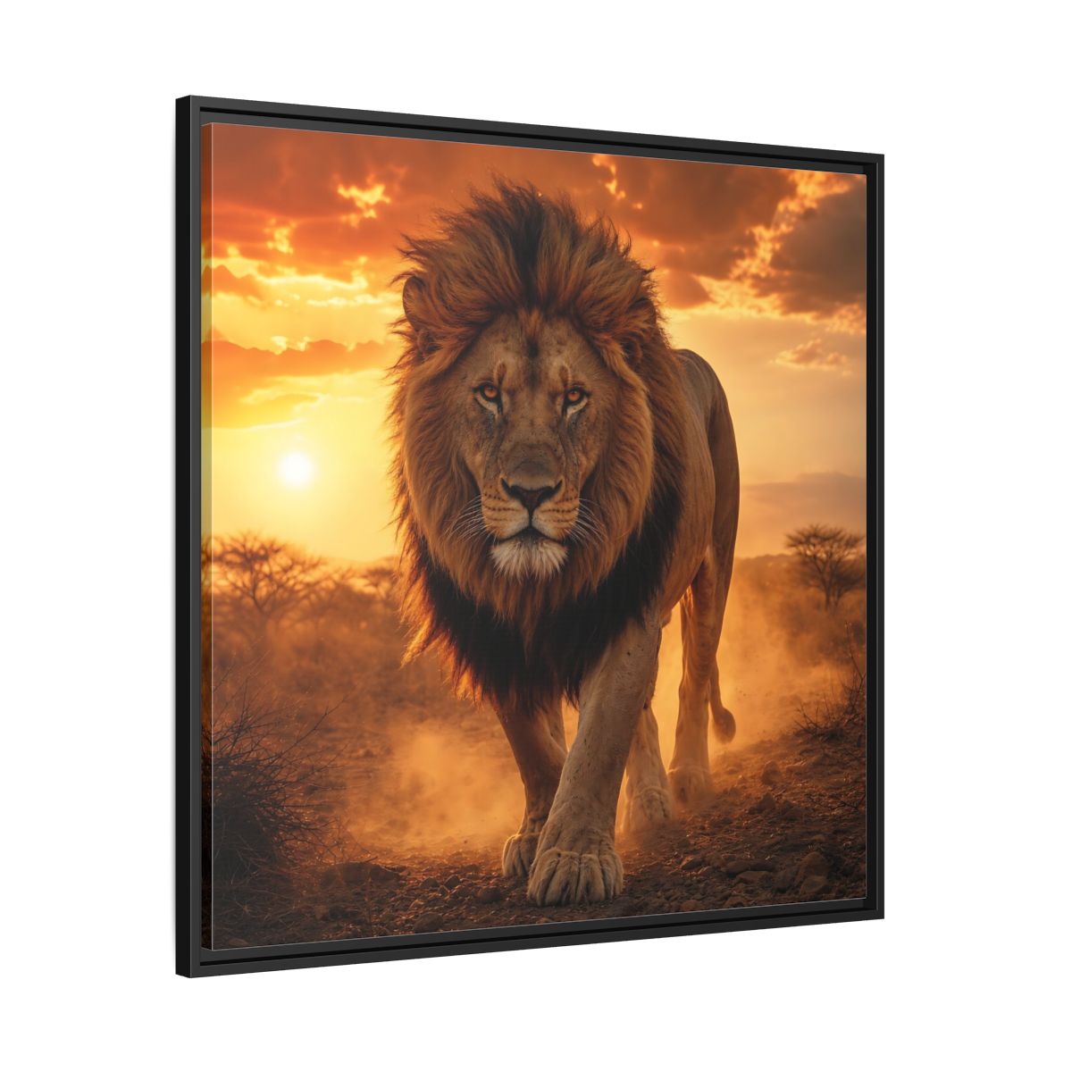 Side Mockup 30. Animals Lion Lion Sunset shown as stretched canvas wall art