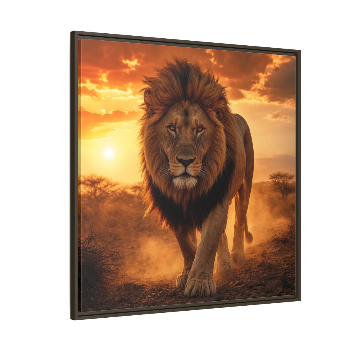 Side Mockup 5. Animals Lion Lion Sunset shown as stretched canvas wall art