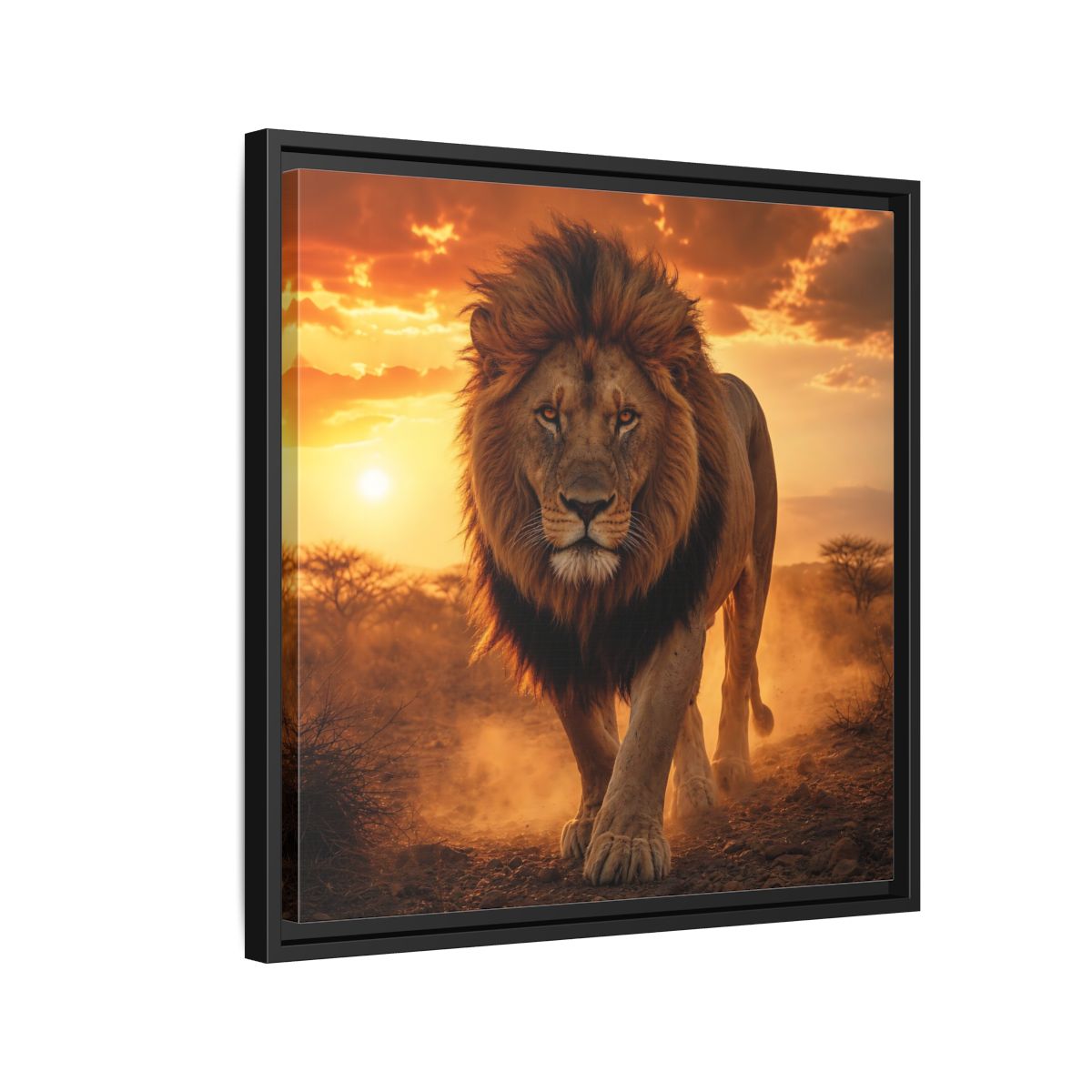 Side Mockup 12. Animals Lion Lion Sunset shown as stretched canvas wall art