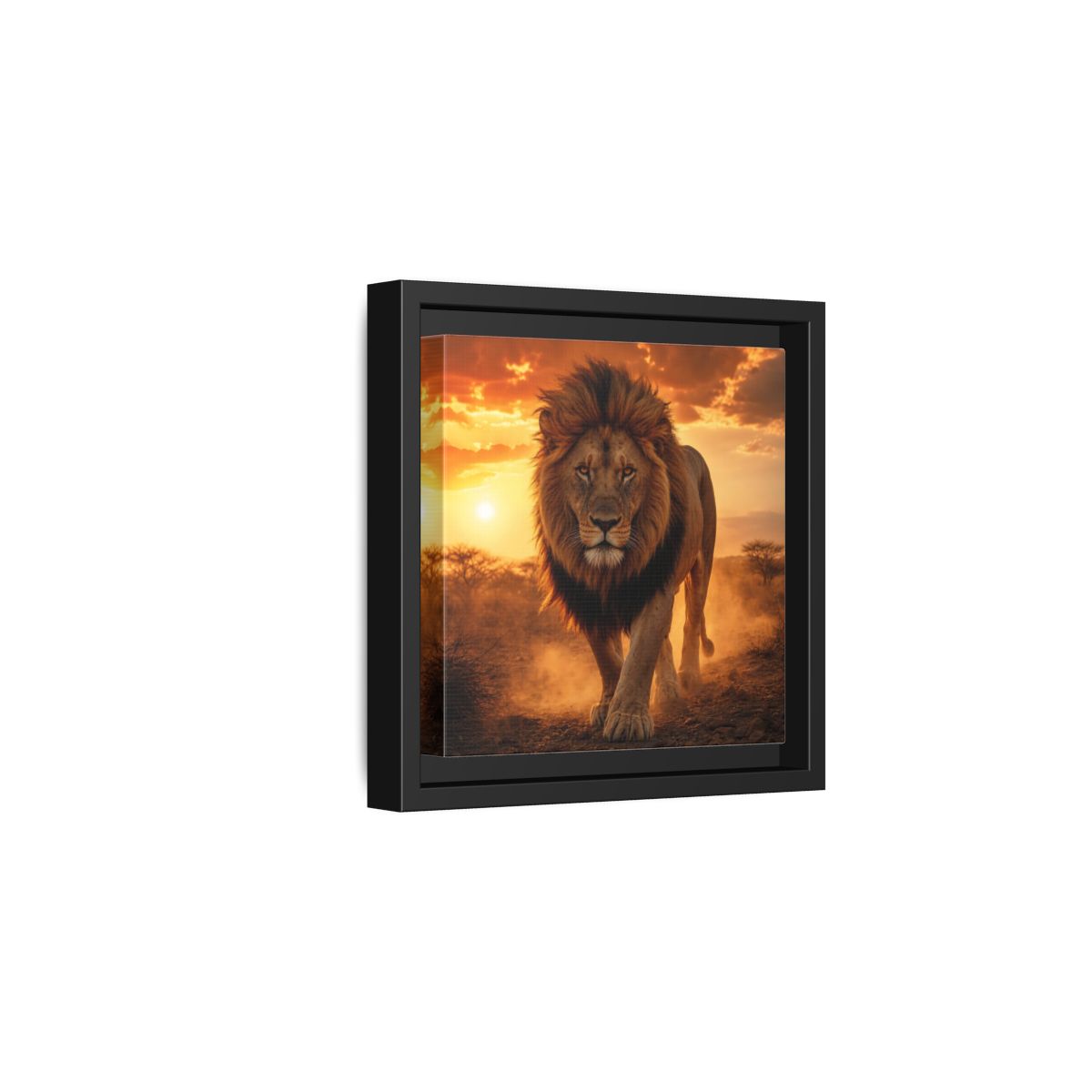 Side Mockup 3. Animals Lion Lion Sunset shown as stretched canvas wall art