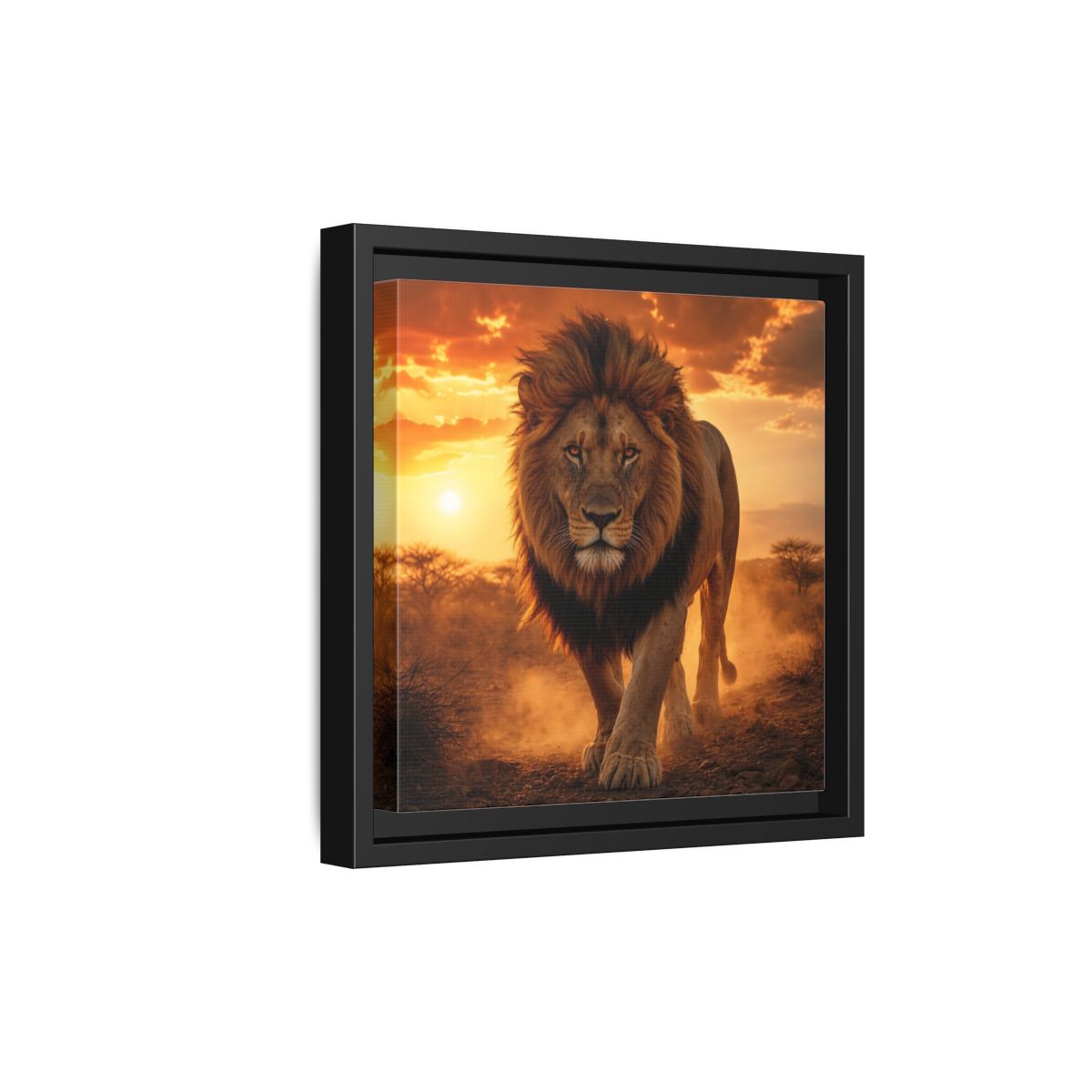 Side Mockup 21. Animals Lion Lion Sunset shown as stretched canvas wall art