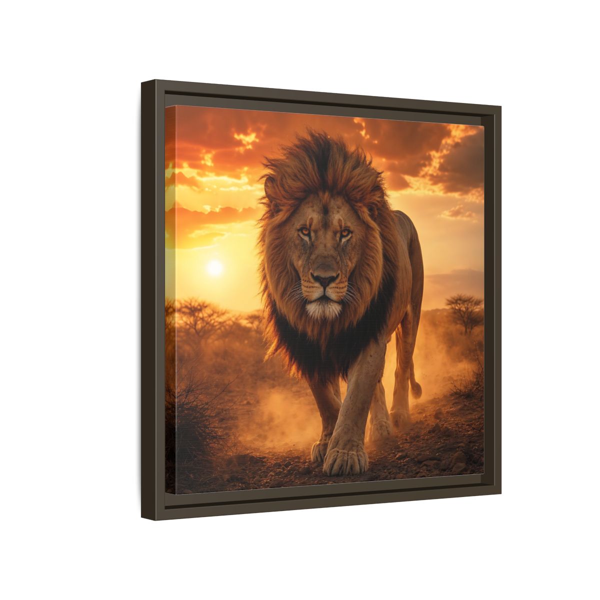 Side Mockup 14. Animals Lion Lion Sunset shown as stretched canvas wall art