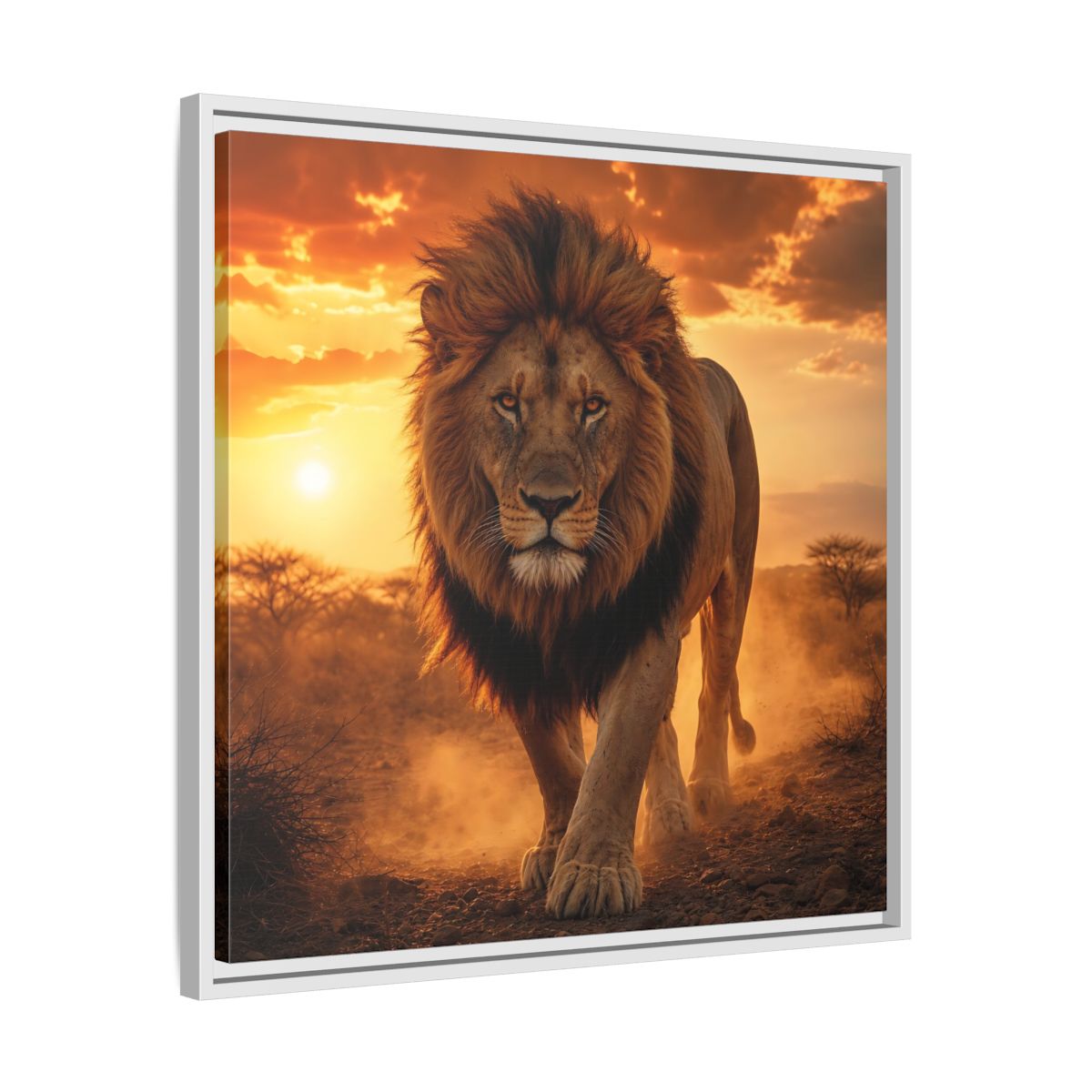 Side Mockup 26. Animals Lion Lion Sunset shown as stretched canvas wall art