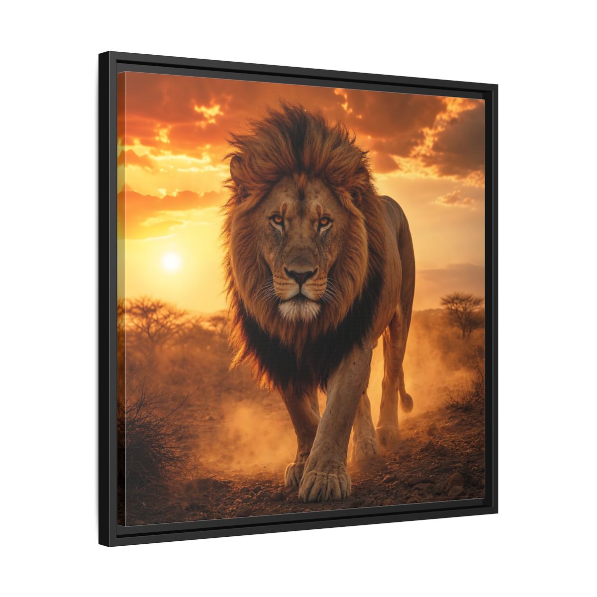 Side Mockup 31. Animals Lion Lion Sunset shown as stretched canvas wall art