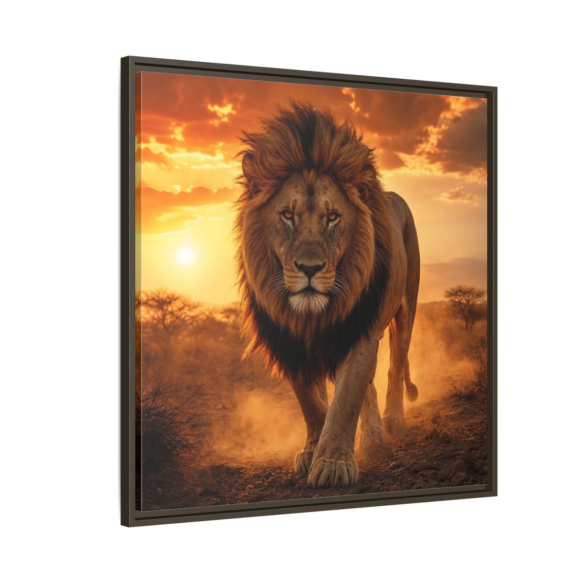 Side Mockup 8. Animals Lion Lion Sunset shown as stretched canvas wall art