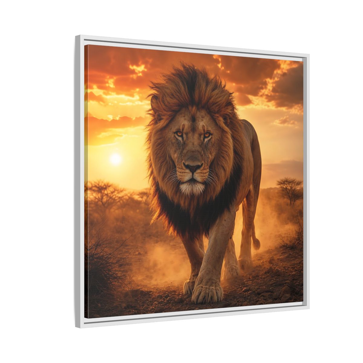 Side Mockup 7. Animals Lion Lion Sunset shown as stretched canvas wall art