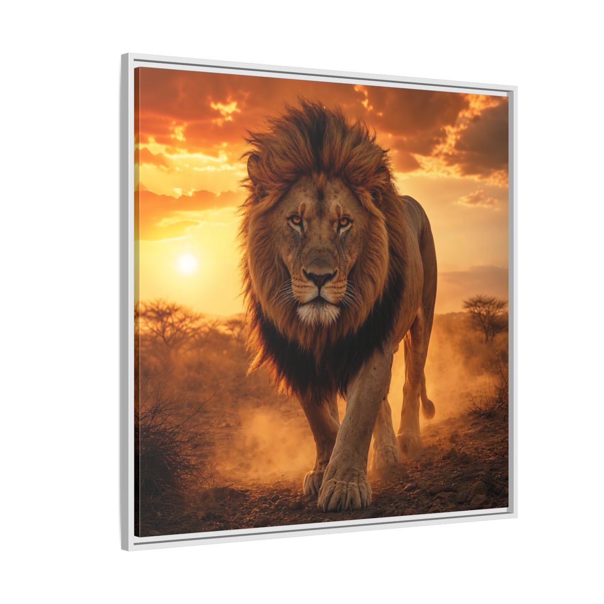 Side Mockup 4. Animals Lion Lion Sunset shown as stretched canvas wall art
