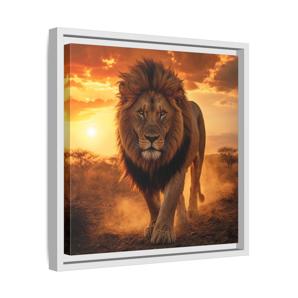 Side Mockup 28. Animals Lion Lion Sunset shown as stretched canvas wall art
