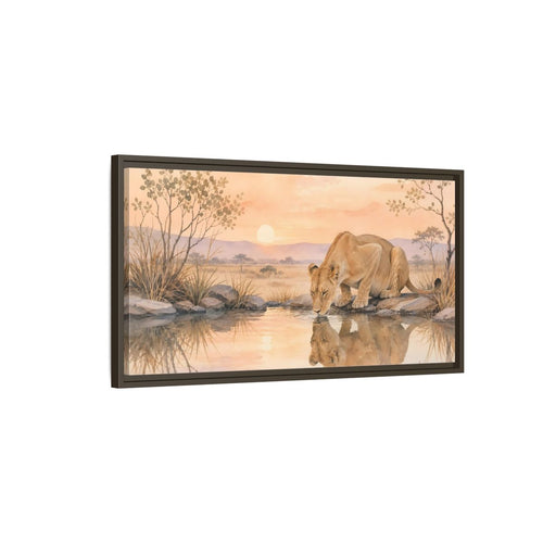 Main Mockup. Animals Lioness Orange And Brown shown as stretched canvas wall art
