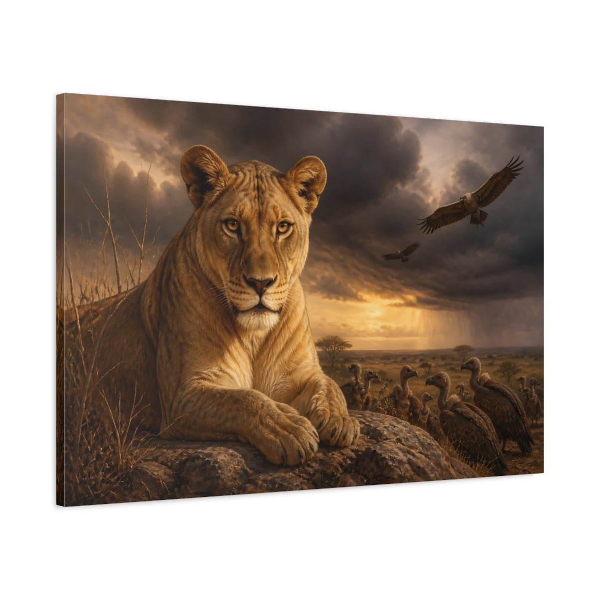 Main Mockup. Animals Lioness Wildlife Brown shown as stretched canvas wall art