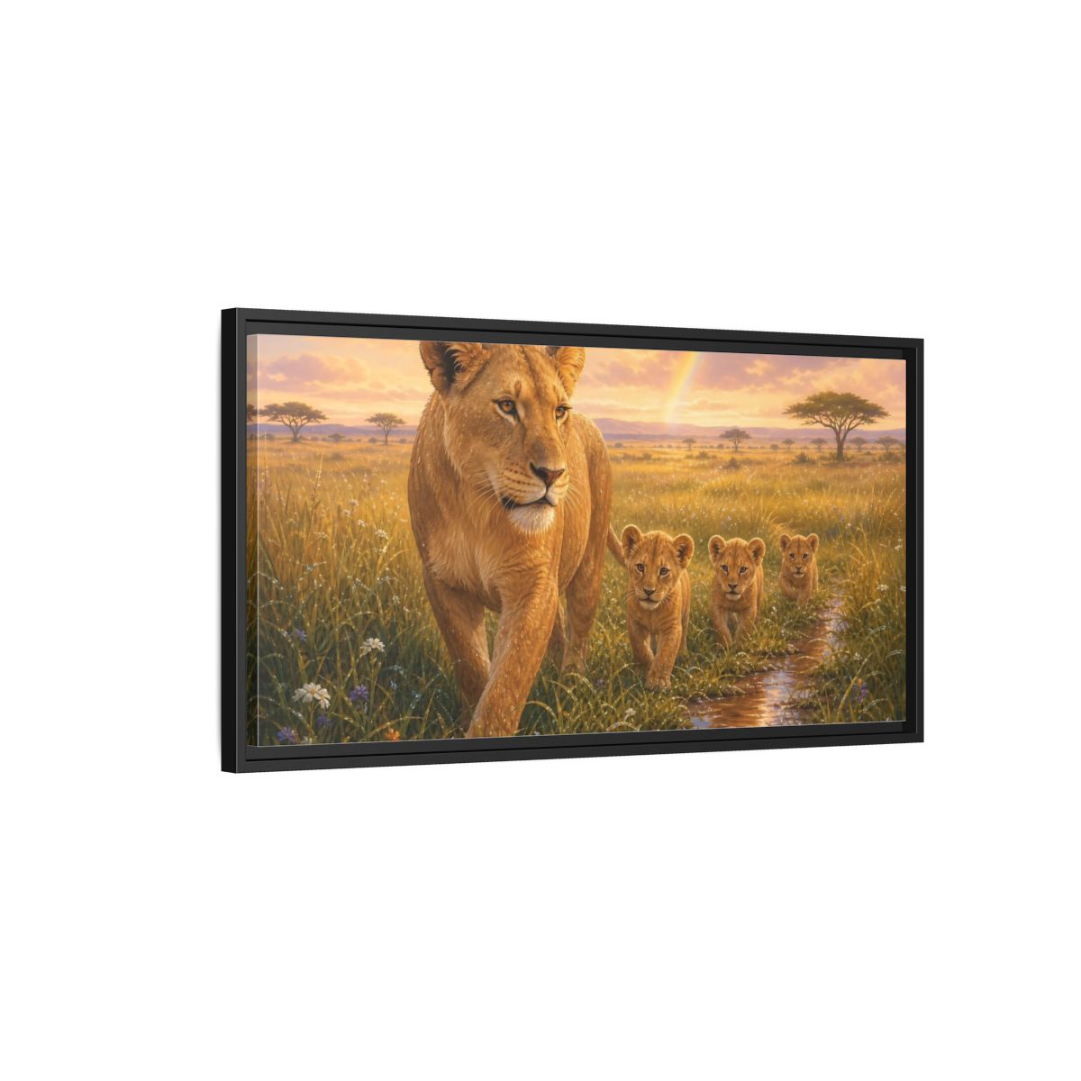 Side Mockup 2. Animals Lions Golden Lions shown as stretched canvas wall art