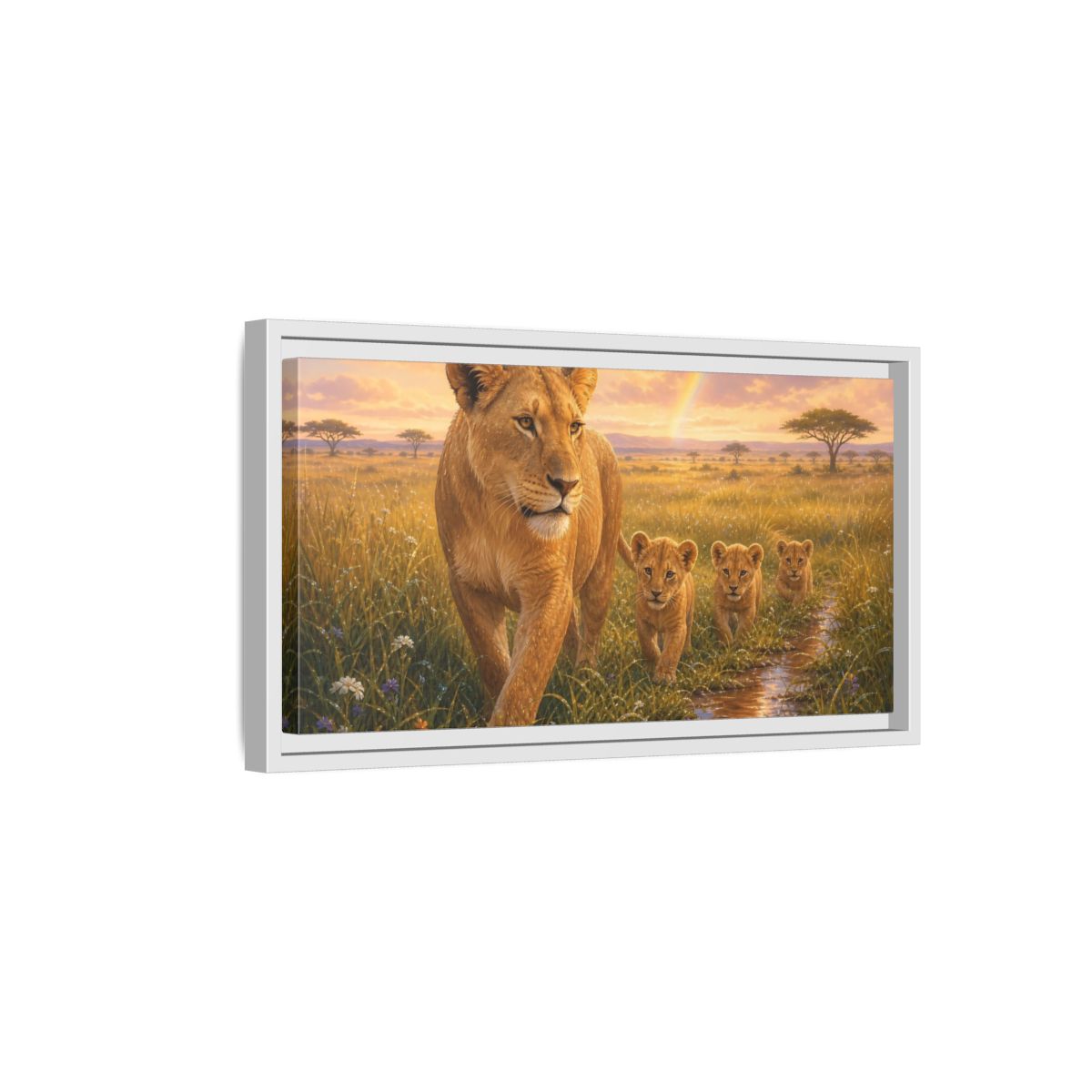 Side Mockup 6. Animals Lions Golden Lions shown as stretched canvas wall art