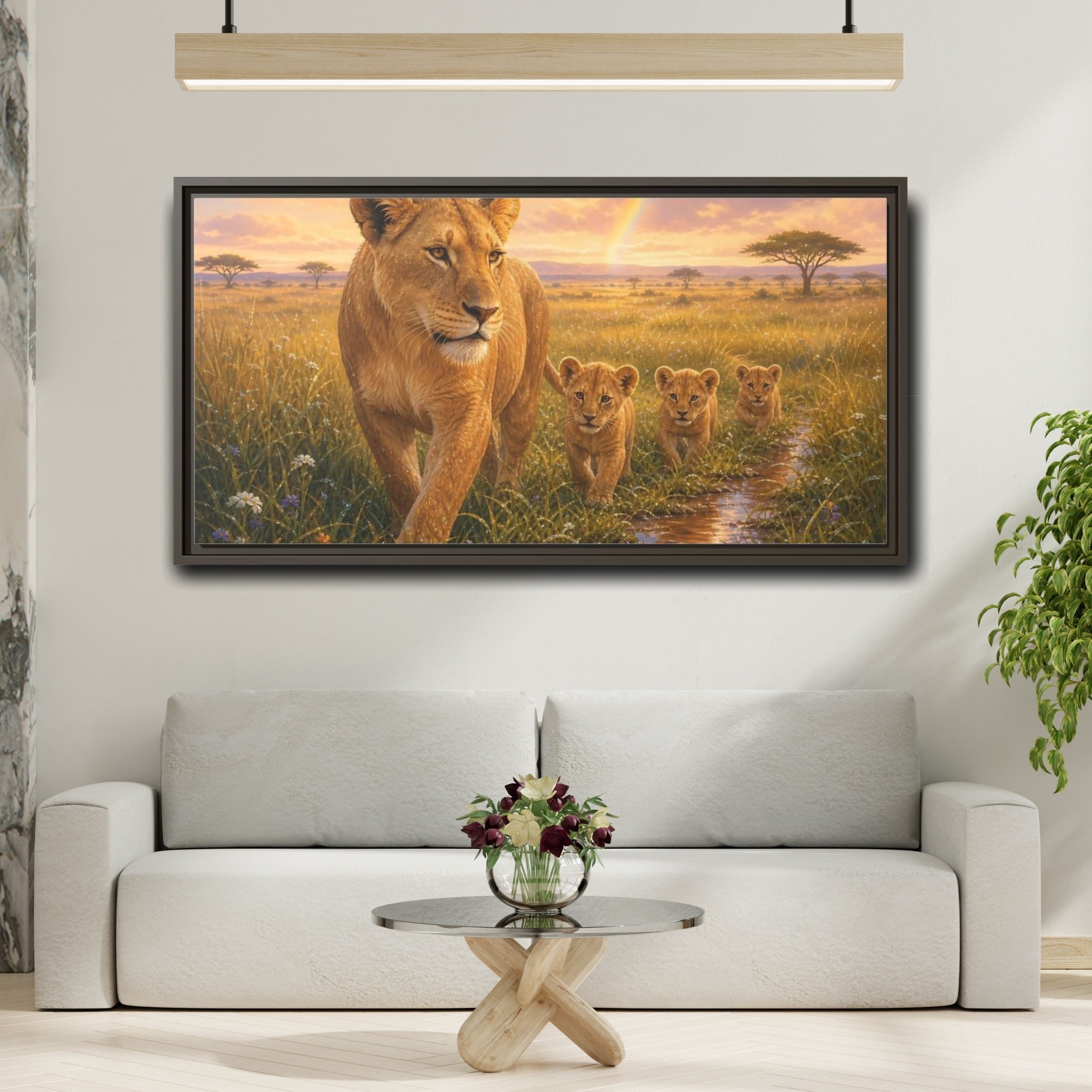 Mockup 2. Animals Lions Golden Lions shown as stretched canvas wall art