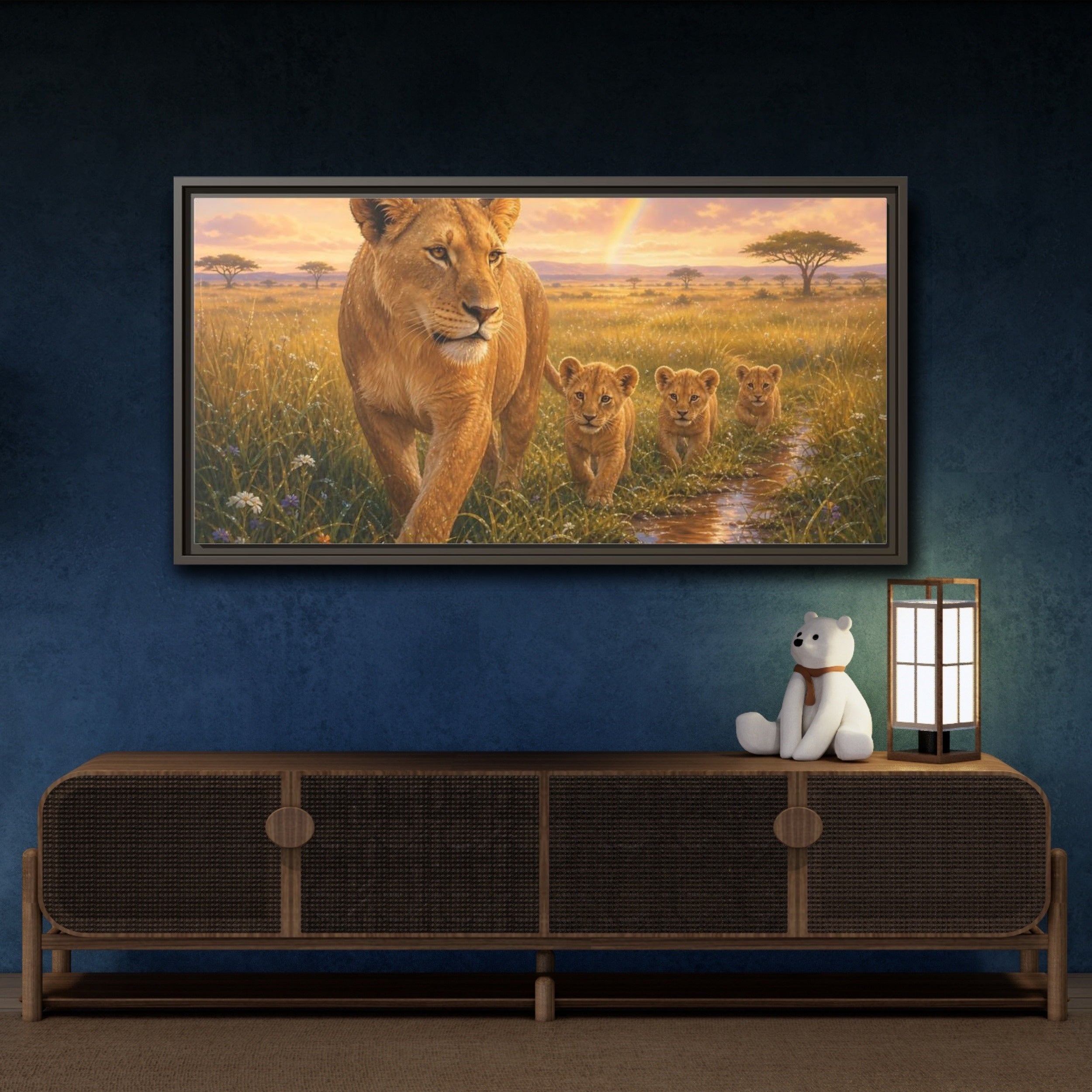 Mockup 4. Animals Lions Golden Lions shown as stretched canvas wall art