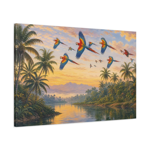Main Mockup. Animals Macaw Birds Tropical Macaws shown as canvas print