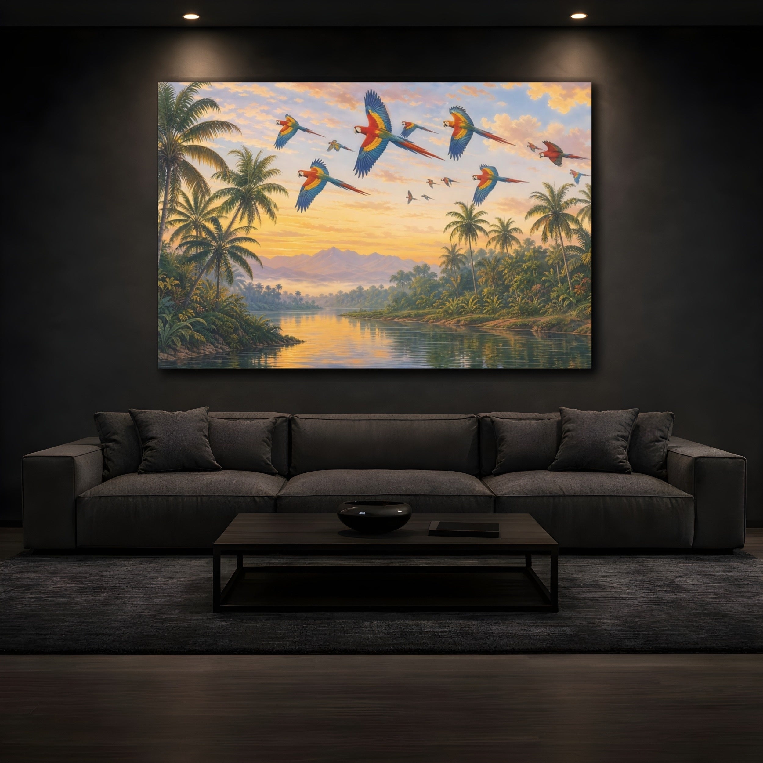 Mockup 3. Animals Macaw Birds Tropical Macaws shown as canvas print
