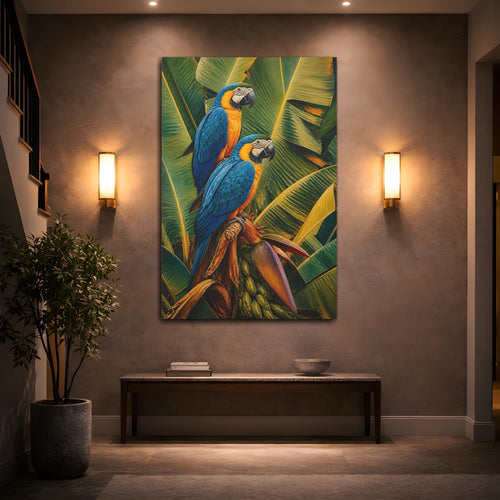 Mockup 2. Animals Macaws Blue Macaws shown as stretched canvas wall art