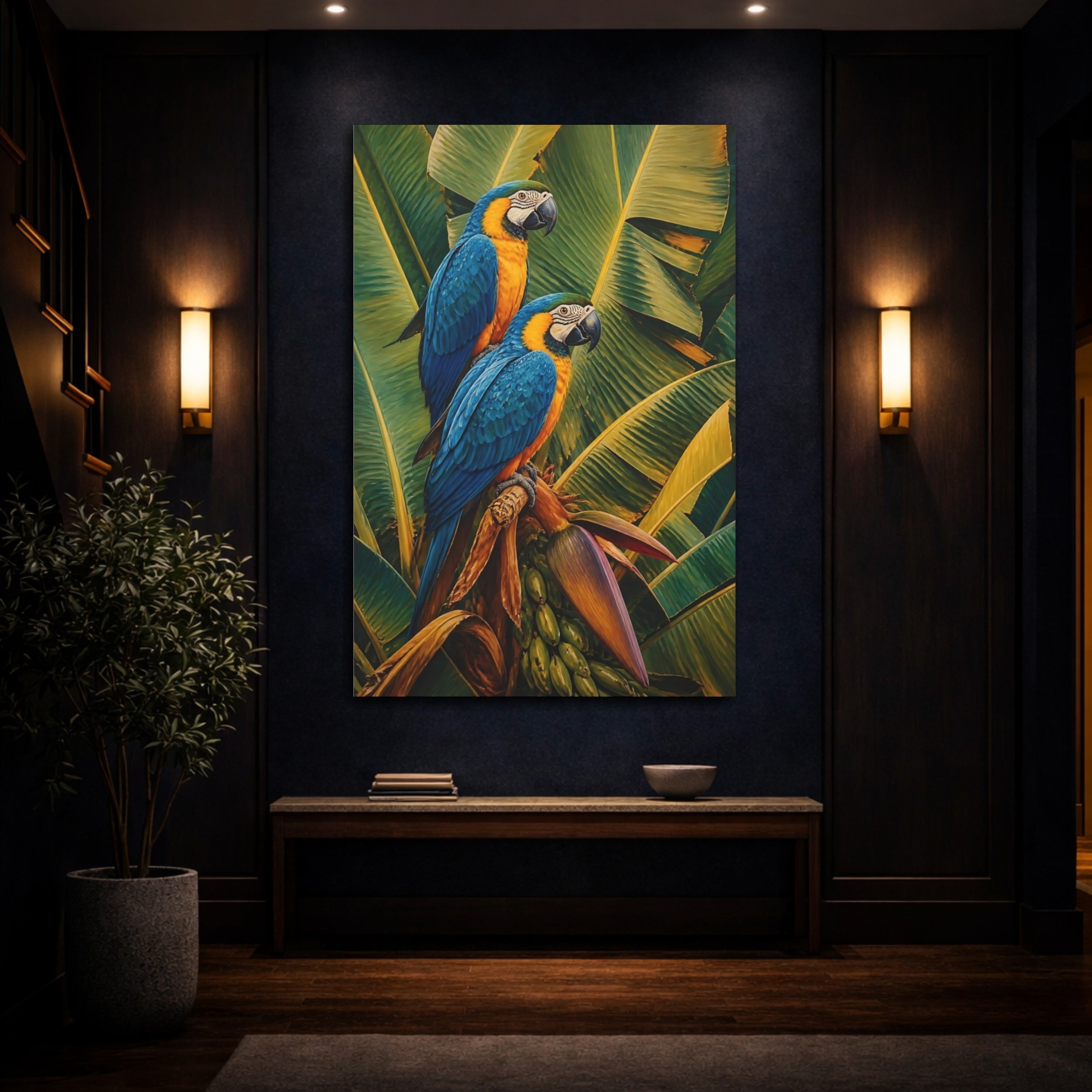 Mockup 4. Animals Macaws Blue Macaws shown as stretched canvas wall art