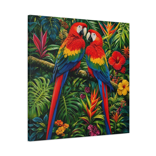 Main Mockup. Animals Macaws Colorful Macaws shown as stretched canvas wall art