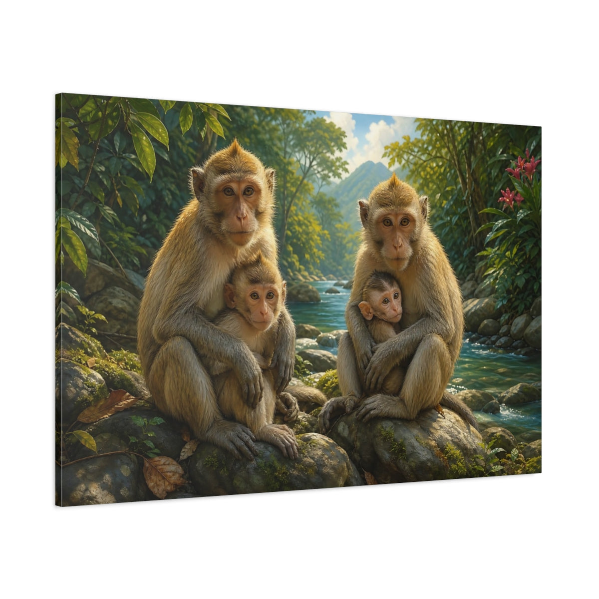 Side Mockup 1. Animals Monkeys Brown And Green shown as canvas print