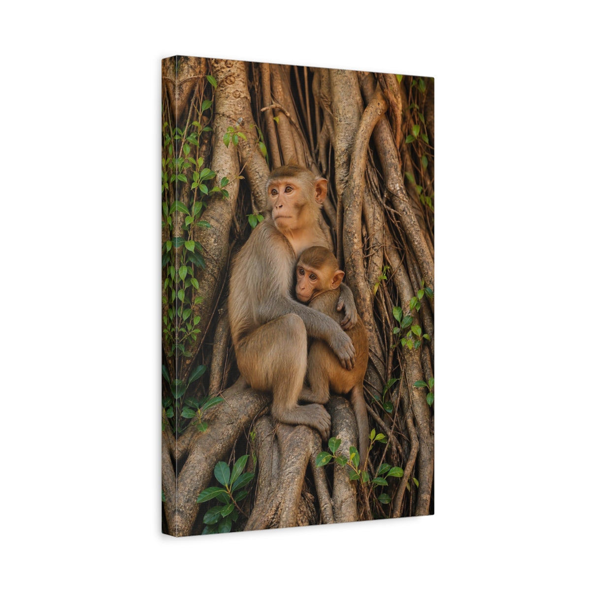 Side Mockup 4. Animals Monkeys Brown Monkeys shown as stretched canvas wall art