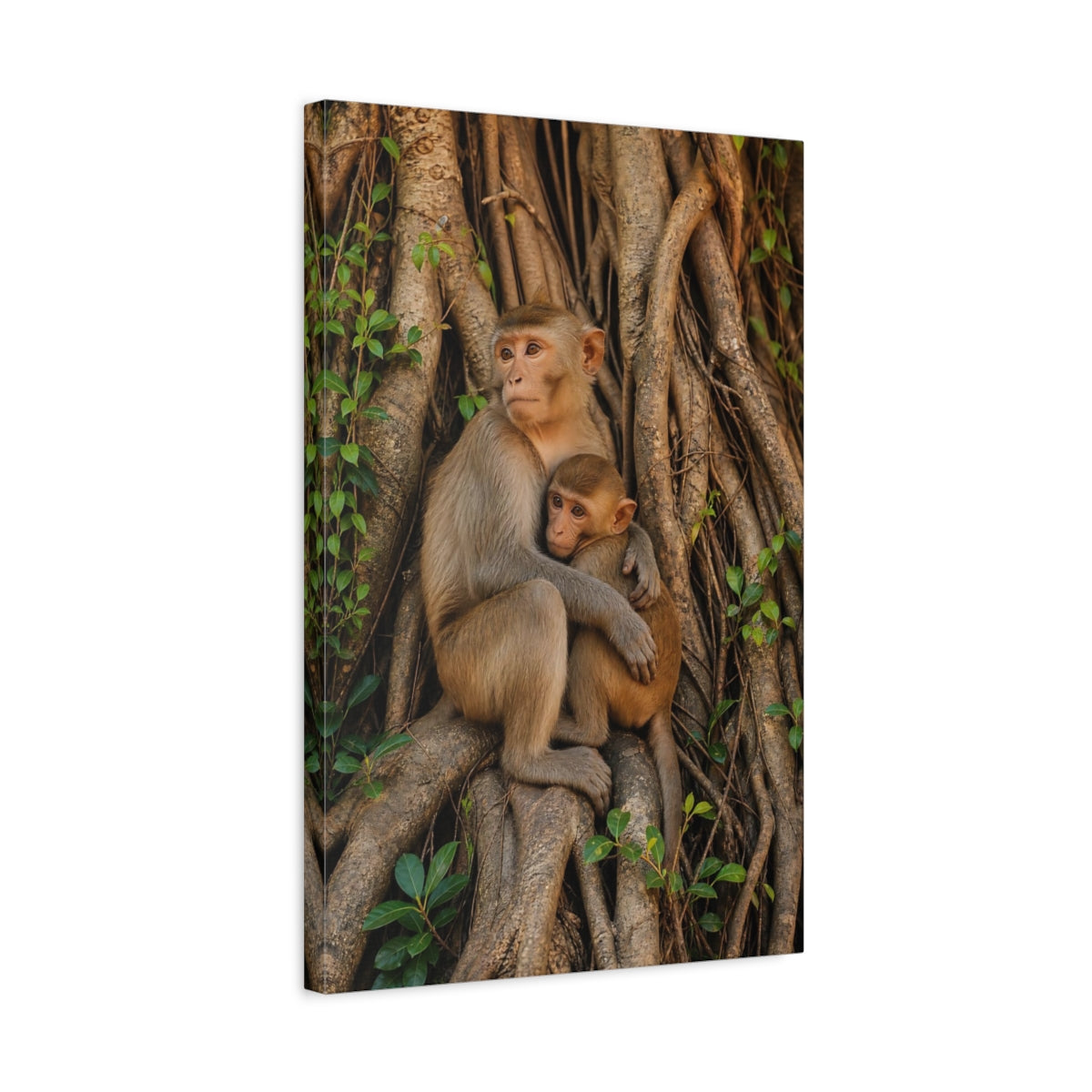Side Mockup 3. Animals Monkeys Brown Monkeys shown as stretched canvas wall art