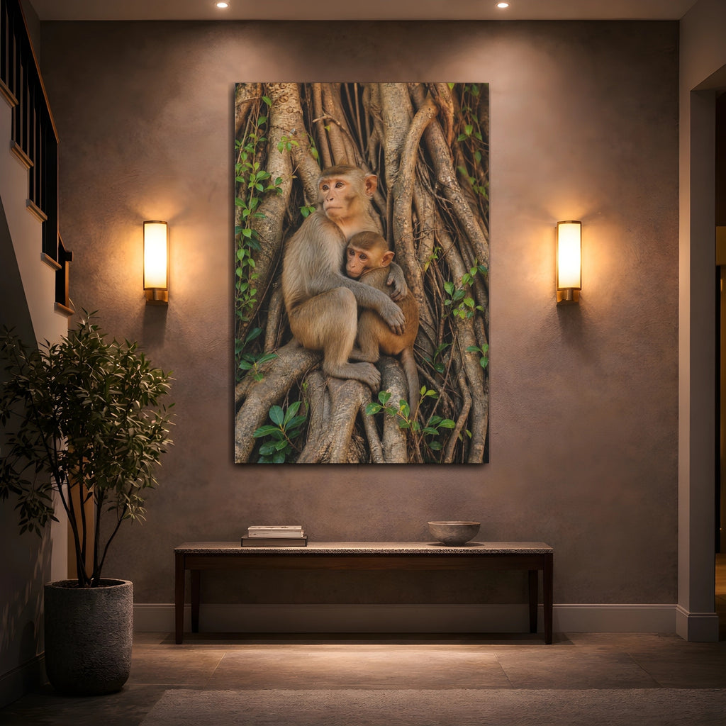 Mockup 2. Animals Monkeys Brown Monkeys shown as stretched canvas wall art
