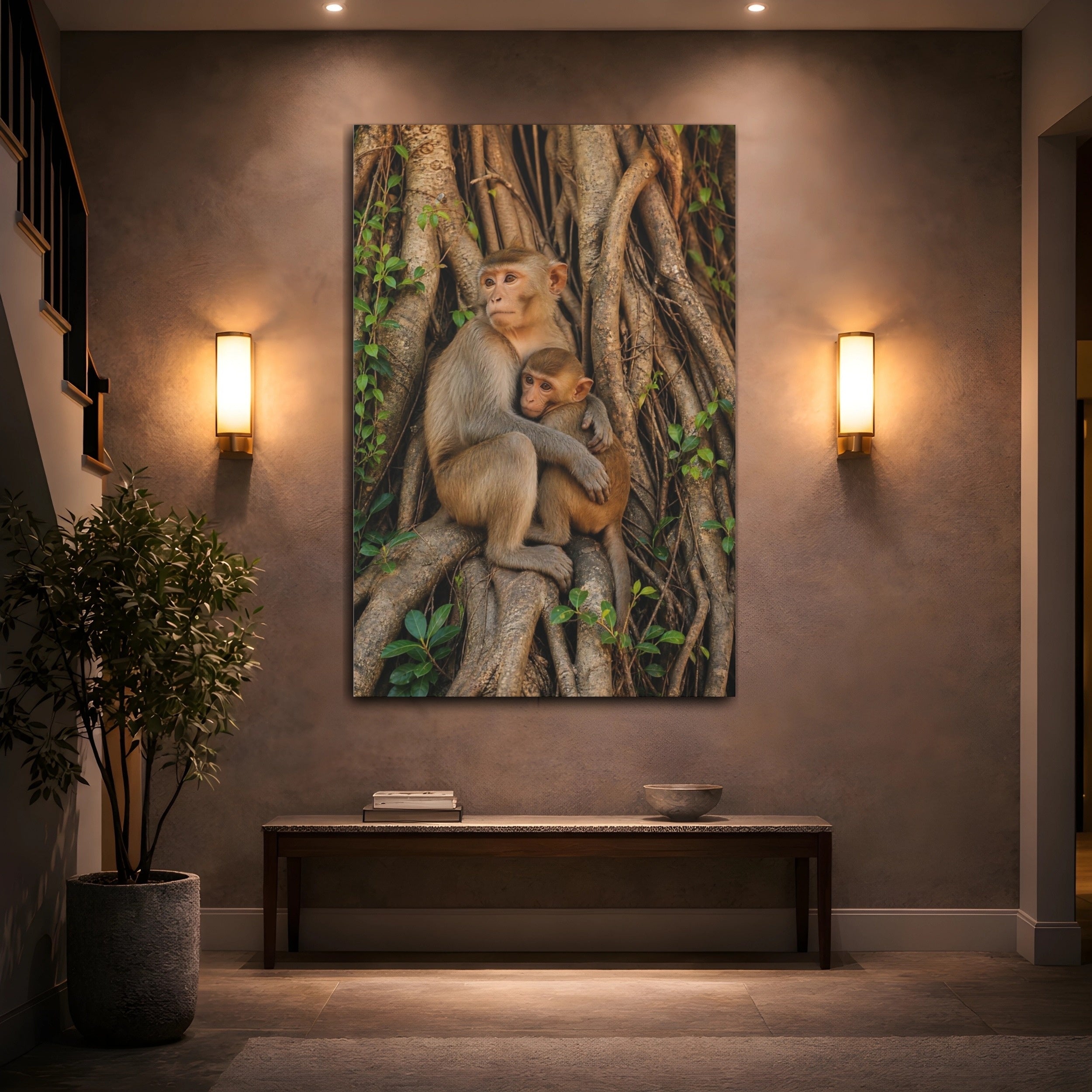Mockup 2. Animals Monkeys Brown Monkeys shown as stretched canvas wall art