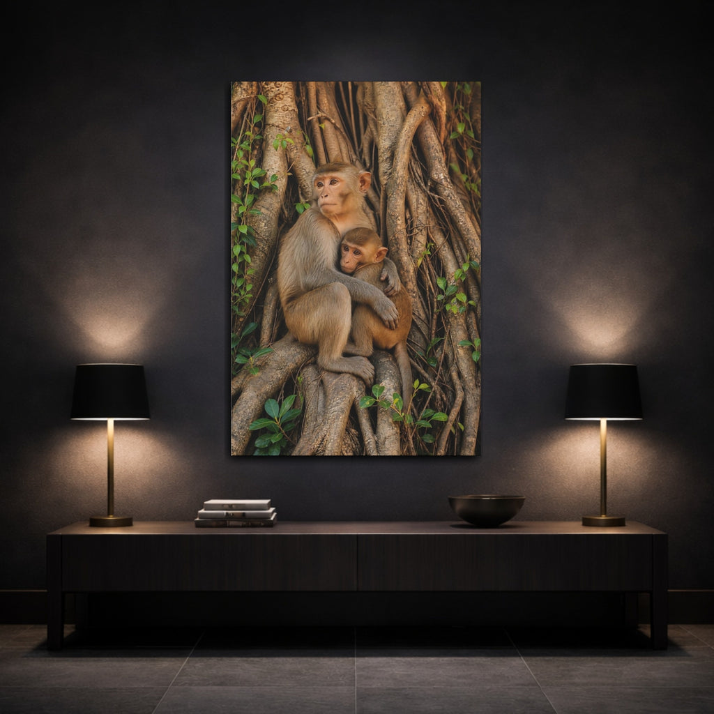 Mockup 3. Animals Monkeys Brown Monkeys shown as stretched canvas wall art