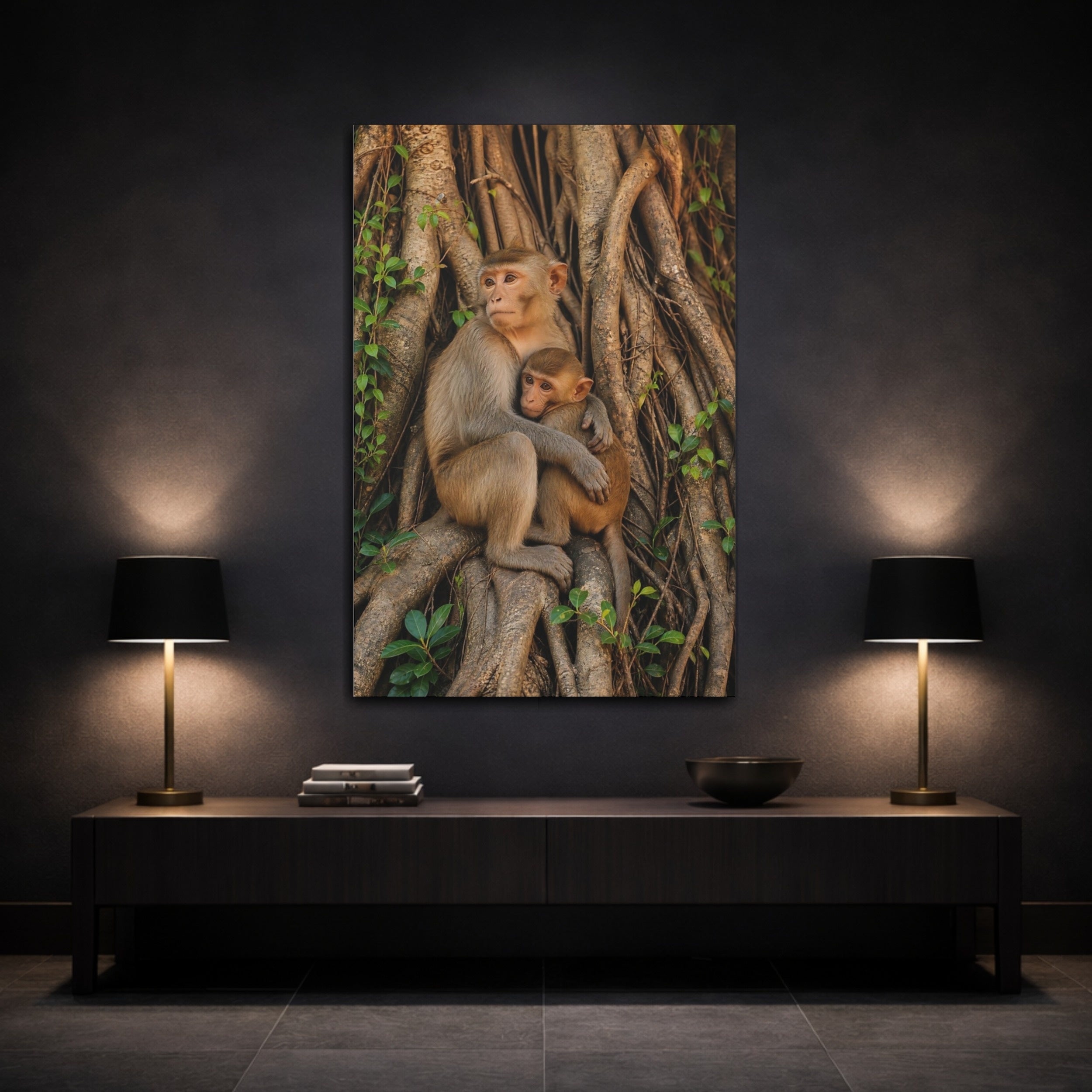 Mockup 3. Animals Monkeys Brown Monkeys shown as stretched canvas wall art