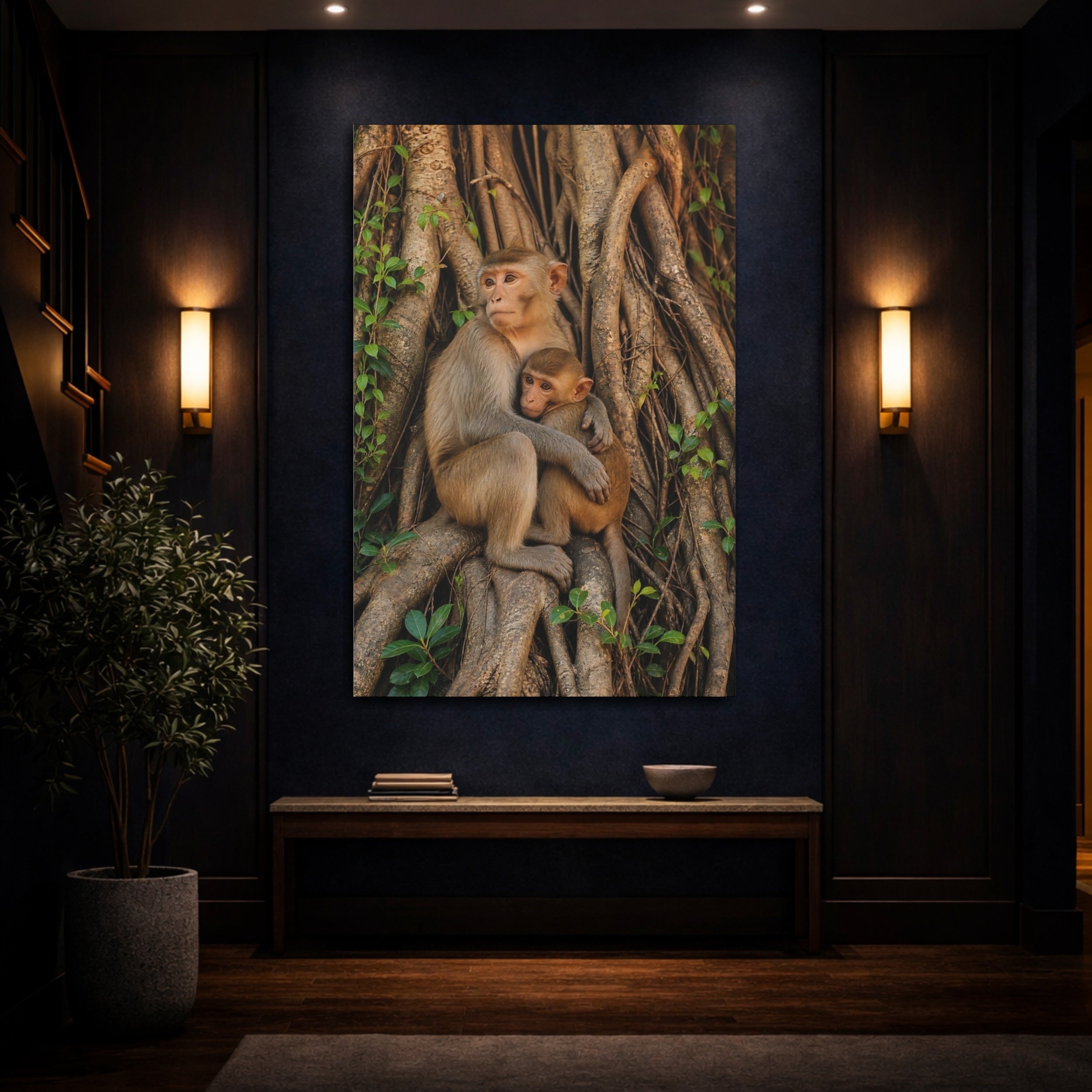 Mockup 4. Animals Monkeys Brown Monkeys shown as stretched canvas wall art