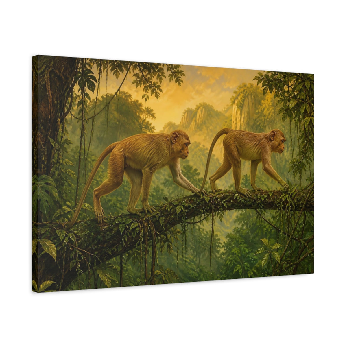 Side Mockup 2. Animals Monkeys Monkeys Golden Jungle shown as canvas print