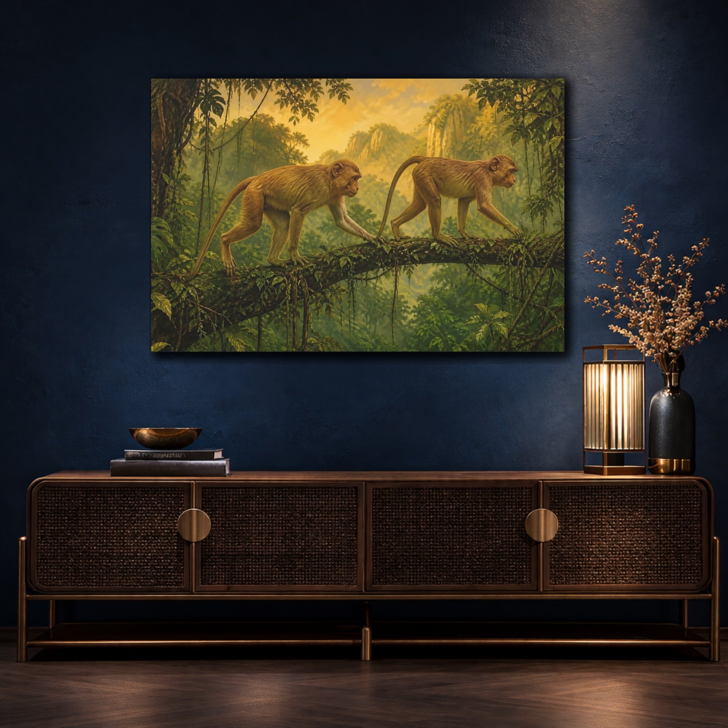 Mockup 4. Animals Monkeys Monkeys Golden Jungle shown as canvas print