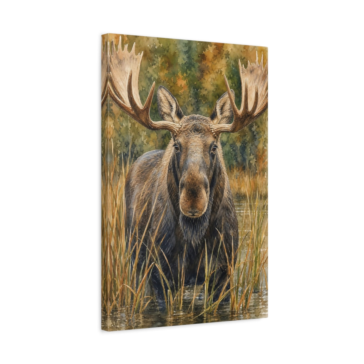 Side Mockup 3. Animals Moose Brown Moose Art shown as stretched canvas wall art