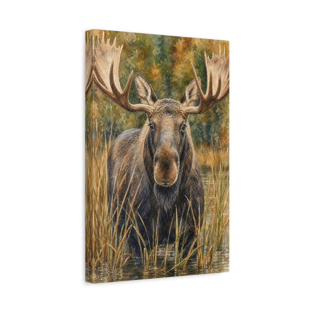Side Mockup 4. Animals Moose Brown Moose Art shown as stretched canvas wall art
