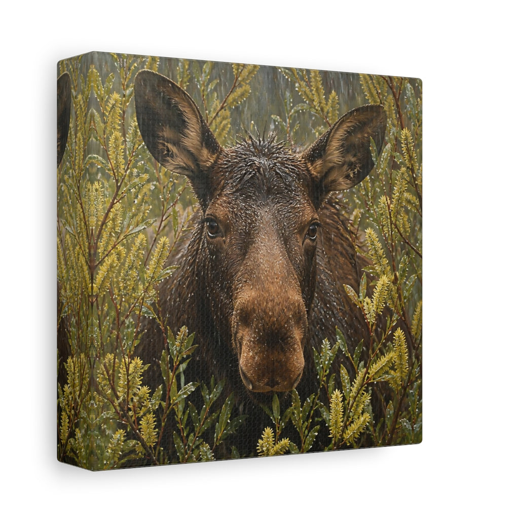 Side Mockup 2. Animals Moose Brown Moose shown as stretched canvas wall art