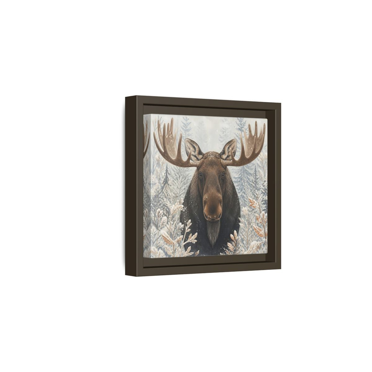 Side Mockup 2. Animals Moose Brown Moose shown as stretched canvas wall art