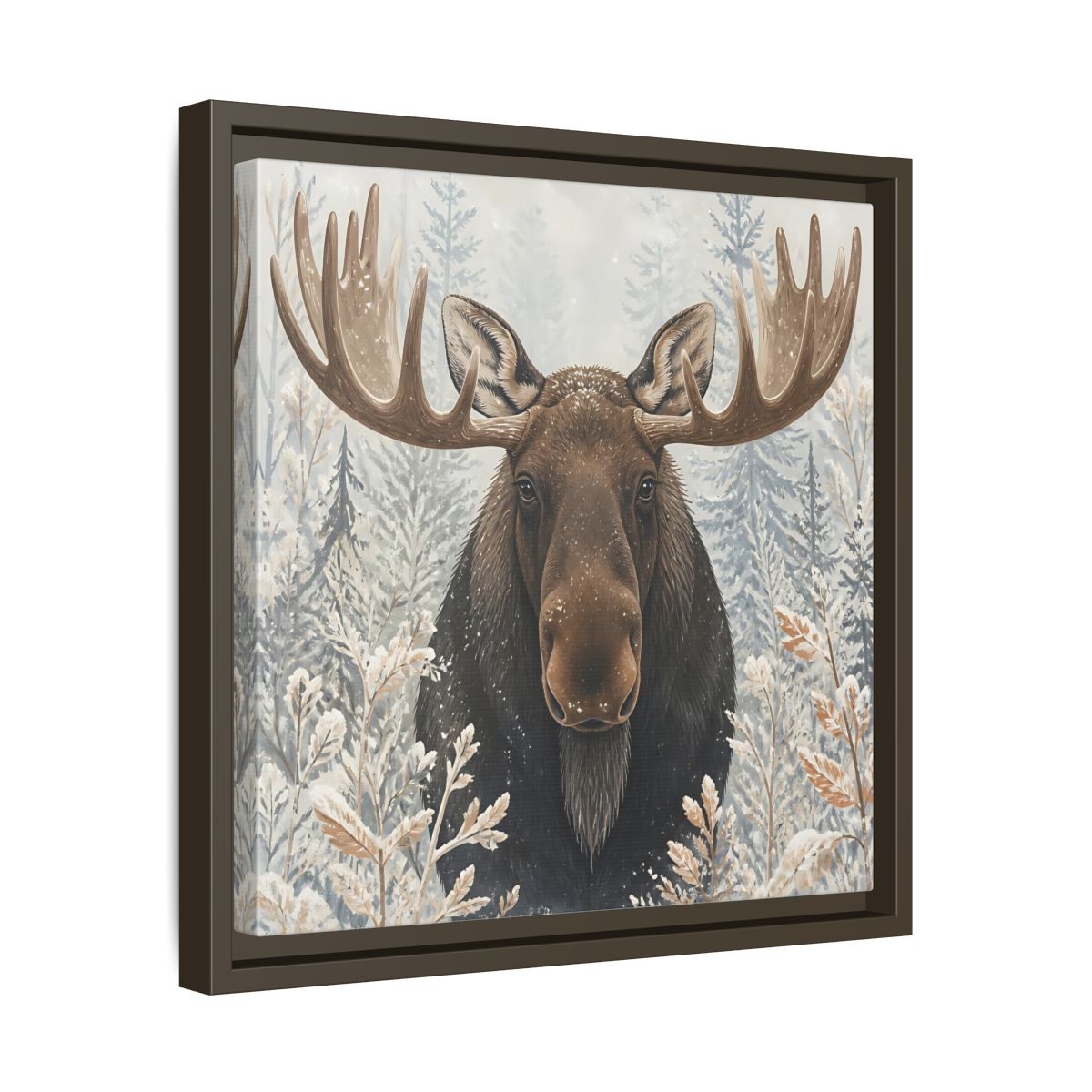 Side Mockup 29. Animals Moose Brown Moose shown as stretched canvas wall art