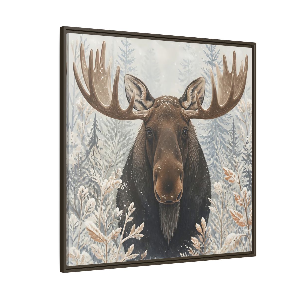 Side Mockup 5. Animals Moose Brown Moose shown as stretched canvas wall art