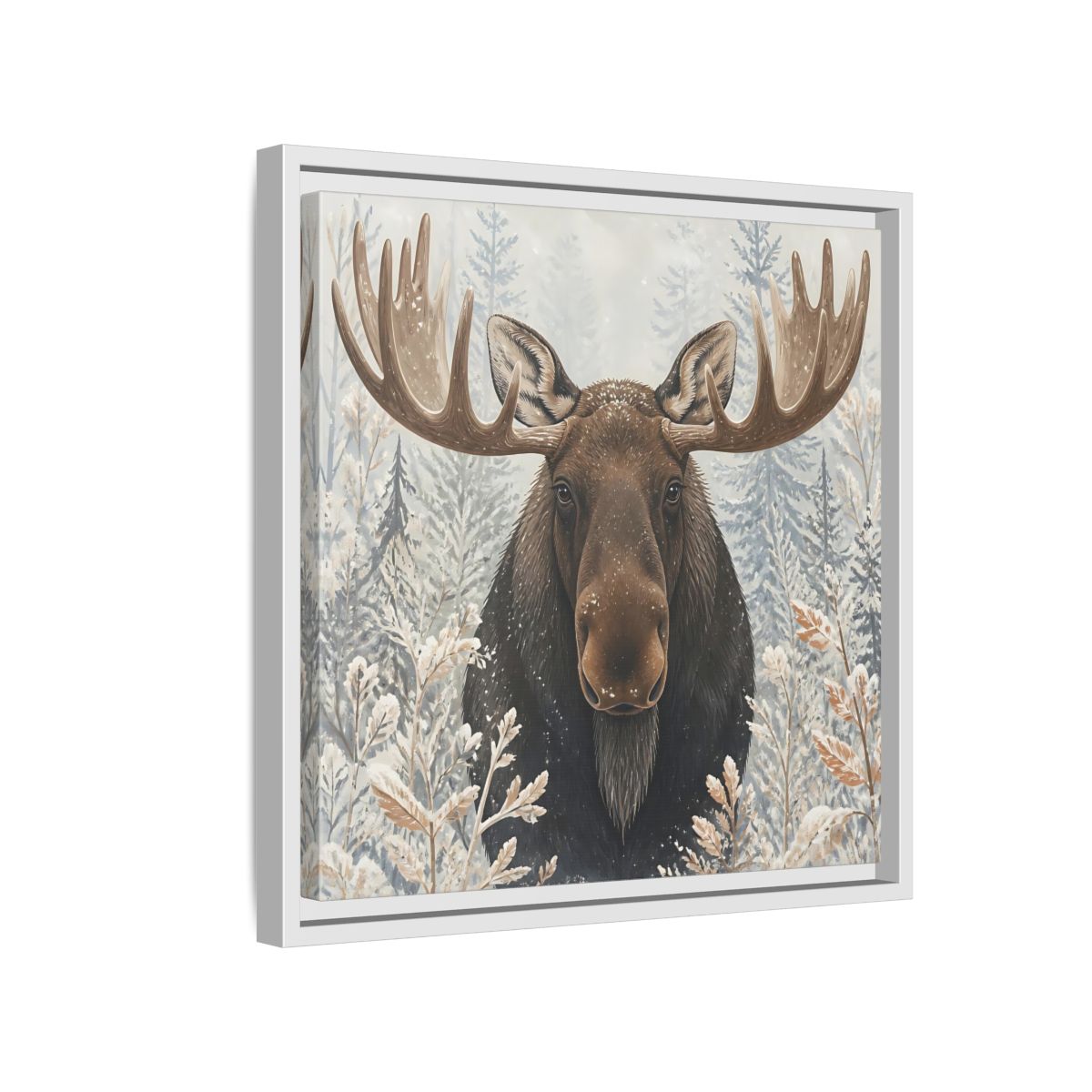 Side Mockup 13. Animals Moose Brown Moose shown as stretched canvas wall art