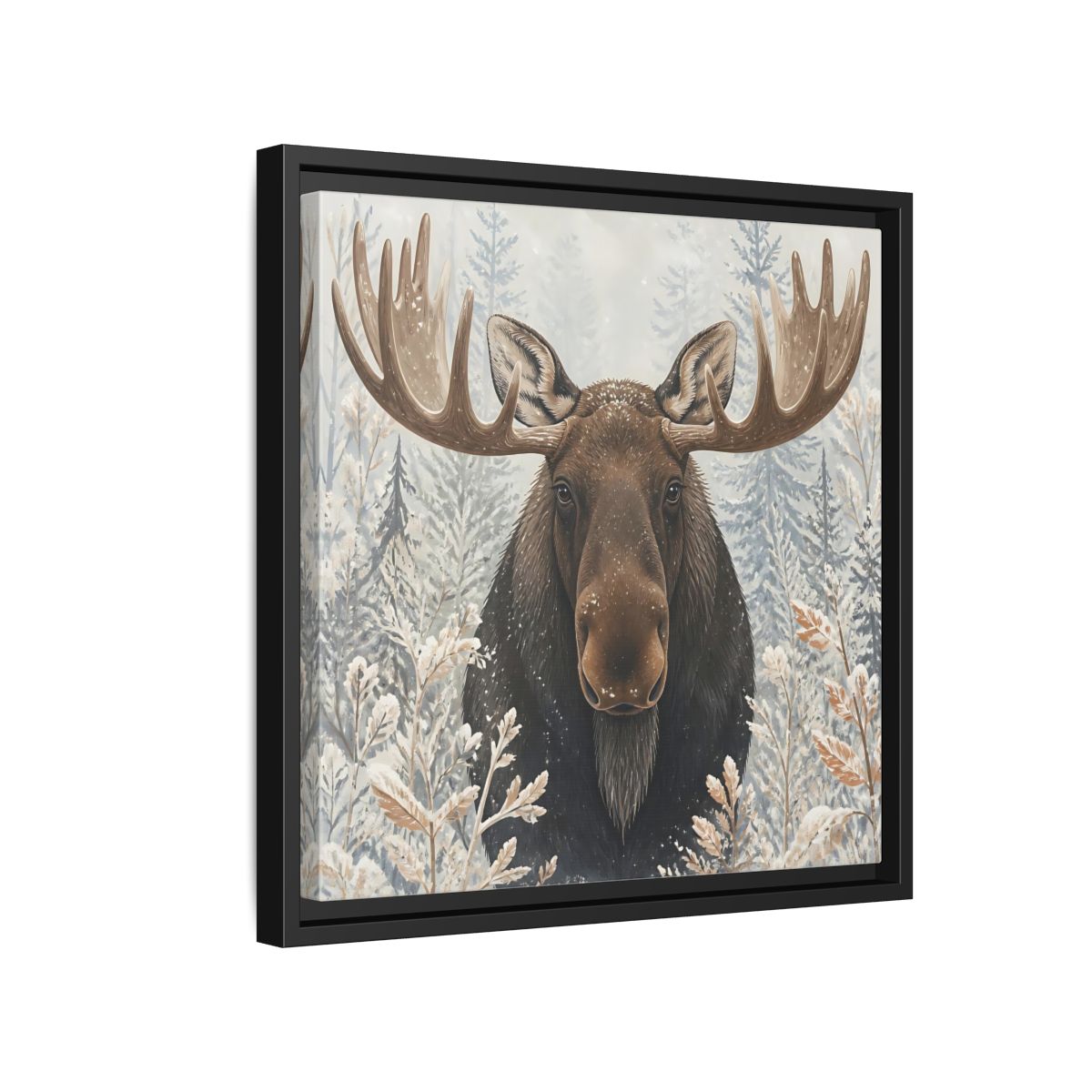 Side Mockup 15. Animals Moose Brown Moose shown as stretched canvas wall art