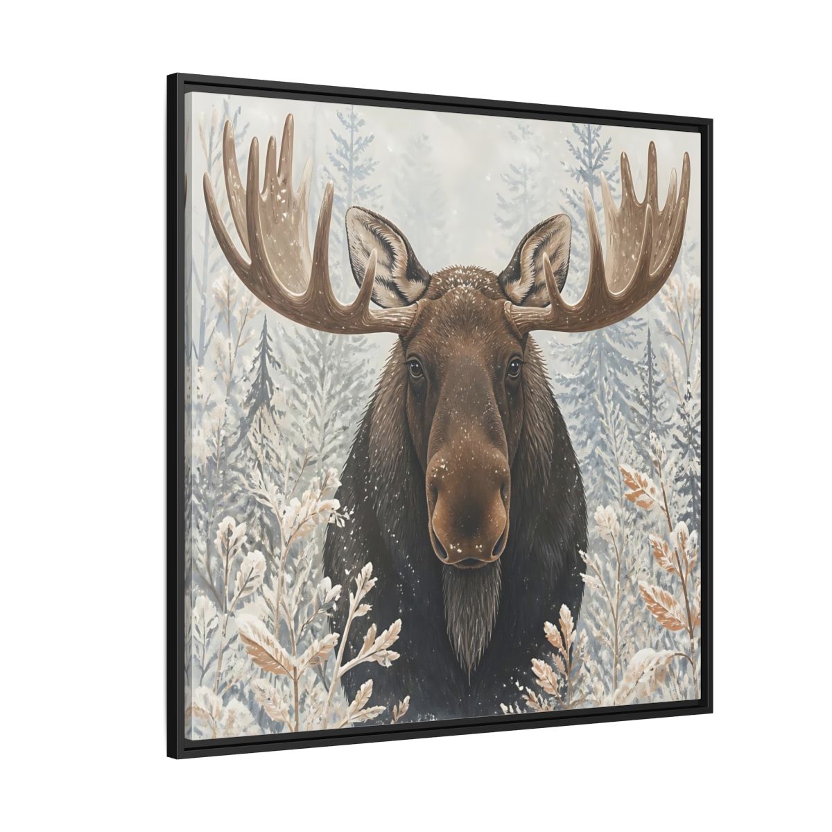 Side Mockup 6. Animals Moose Brown Moose shown as stretched canvas wall art